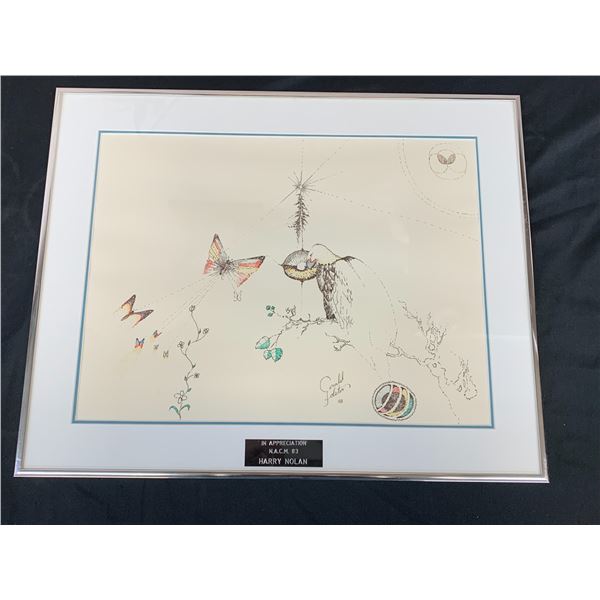 Gerald Folster Framed Artist Signed Original Ink Drawing, with Poem on Back.