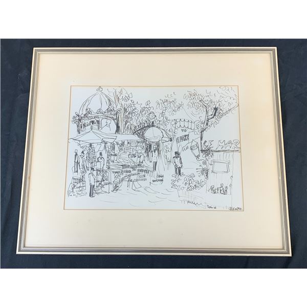 Artist Signed Original Ink Drawing, Framed. J. Kostka "Paris 66'
