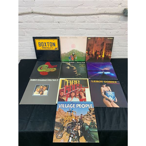 Lot of 10 Vintage Vinyl Records LPs Boxton, ABBA, Leroy Gomez, Bee Gees, Village People, etc