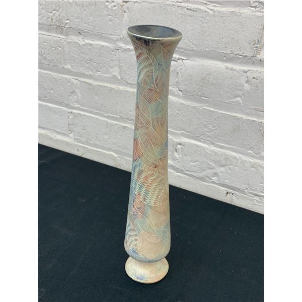 African Carfved Soapstone Vase, Etched Designs, Kenya