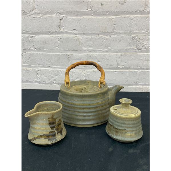 1975 Altose Artist Signed Studio Pottery Tea Pot, Cream and Sugar