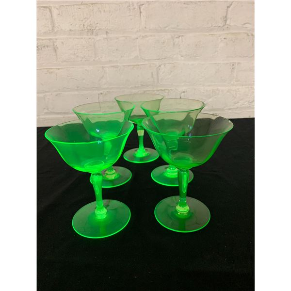 Lot of 5 Uranium Glass Cups *chips along rim on all*