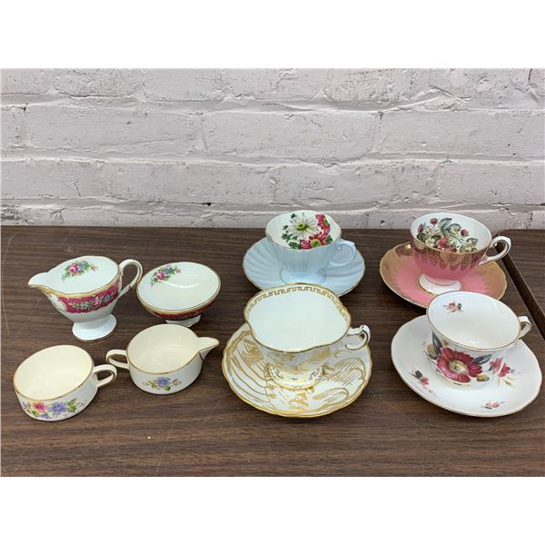 4 Tea Cups and Saucers and 2 Cream and Sugar Sets, Fine China Grimwades, Queen Anne, Hammersley