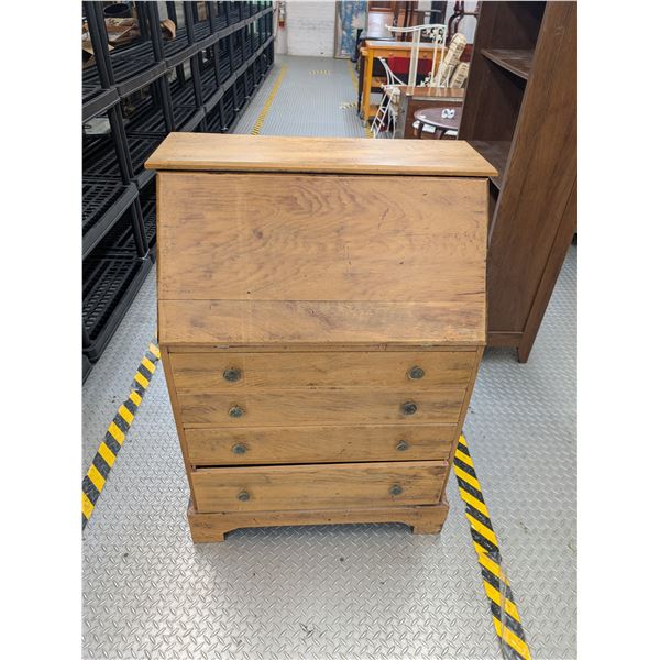 Vintage Wooden Drop Front Secretary 4 Drawer Desk