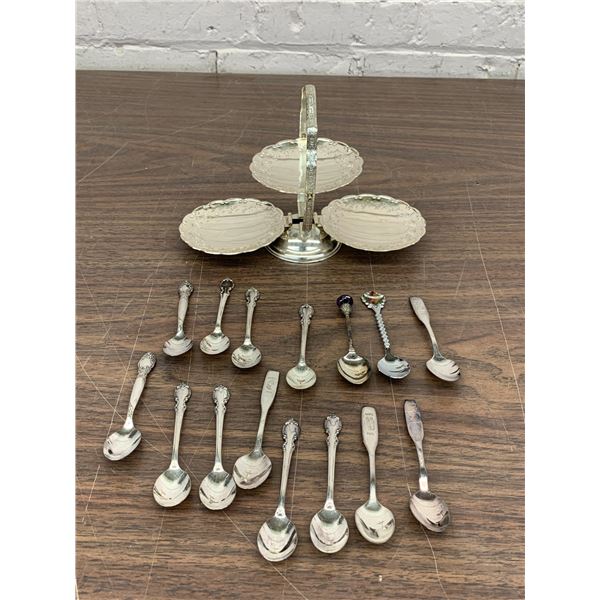 15 Silverware Tea Spoons and Fold-Out 3 Tier Table Tray