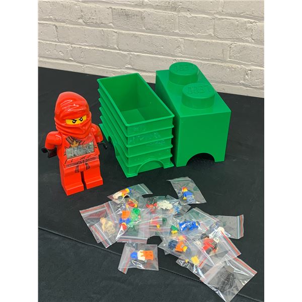 Lot of LEGO Minifigs, Case and Ninjago Clock *works*