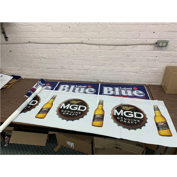 Lot of 2 Vinyl Rolls Advertising Banners Miller Genuine Draft, Labatt Blue