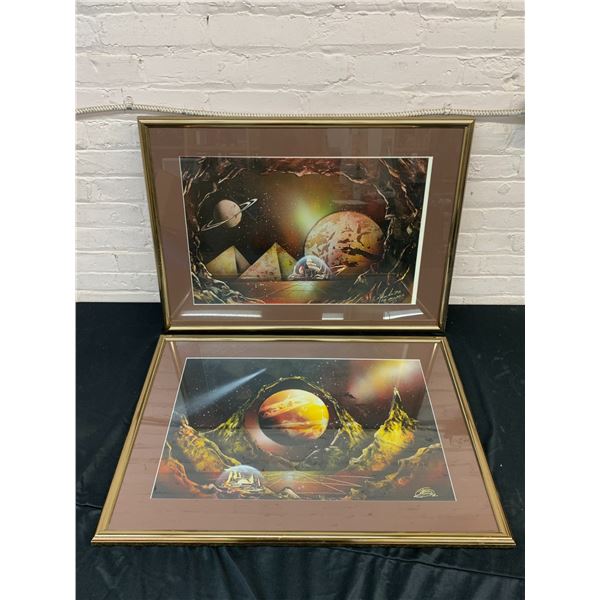 Pair of Framed Artist Signed Original Paintings, Outer Space / Astronomy Planets