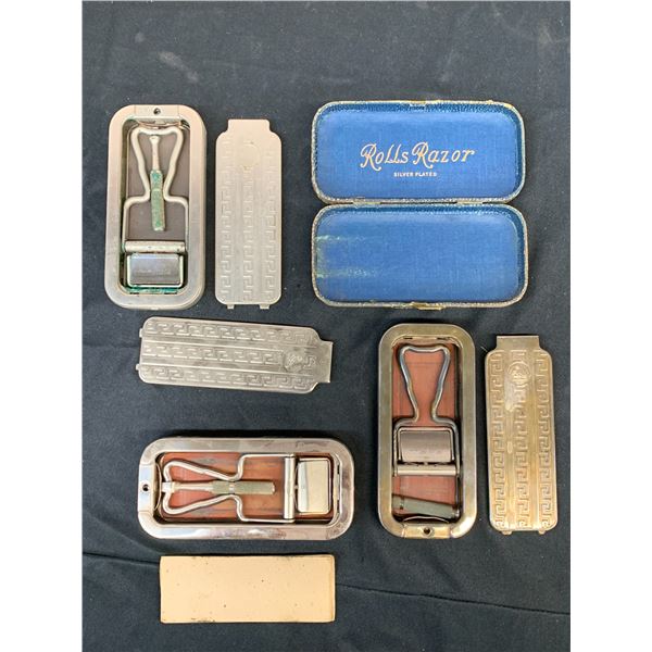 Lot of 3 Vintage Silver Plated Rolls Razors with Cases