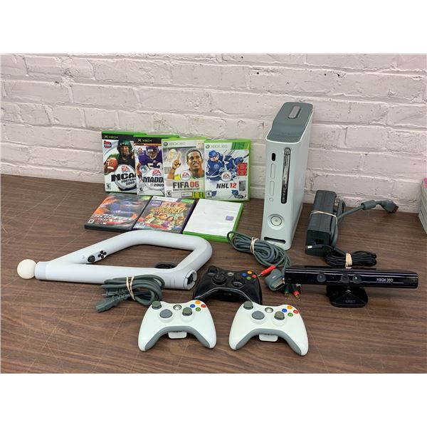 Xbox 360 Console Bundle Deck, Power, Video, 3 Controllers, Games (some xbox original), Accessories