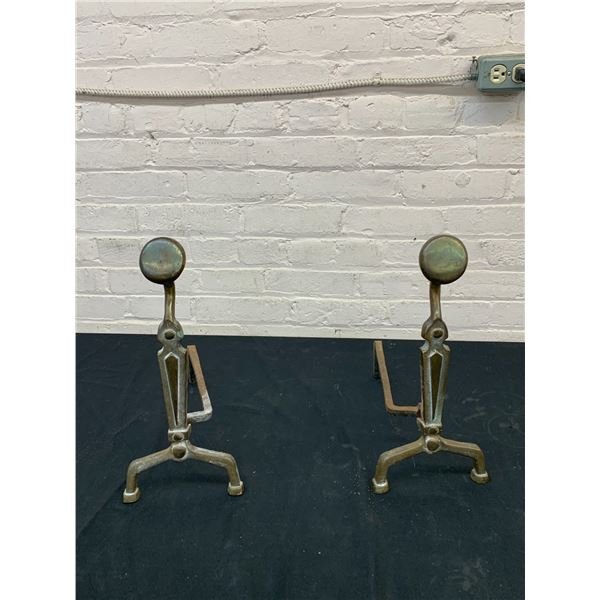 Vintage Cannon Ball / Art Deco Fireplace Andirons