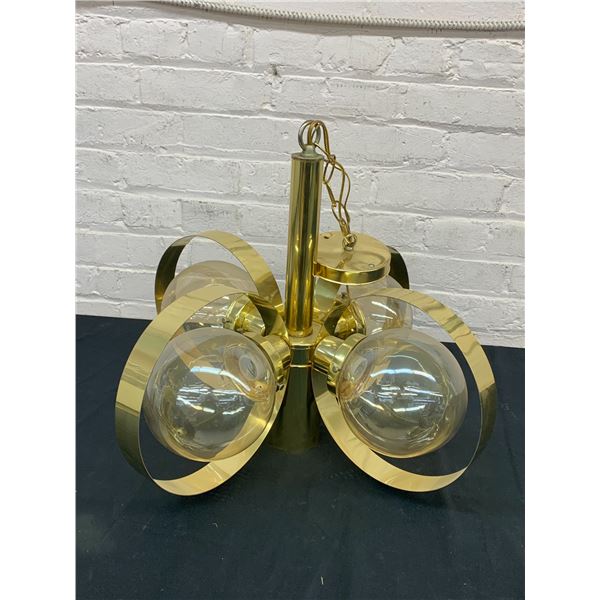 Gold Tone 4-Bulb Vintage MCM Ceiling Fixture Atomic / Geometric