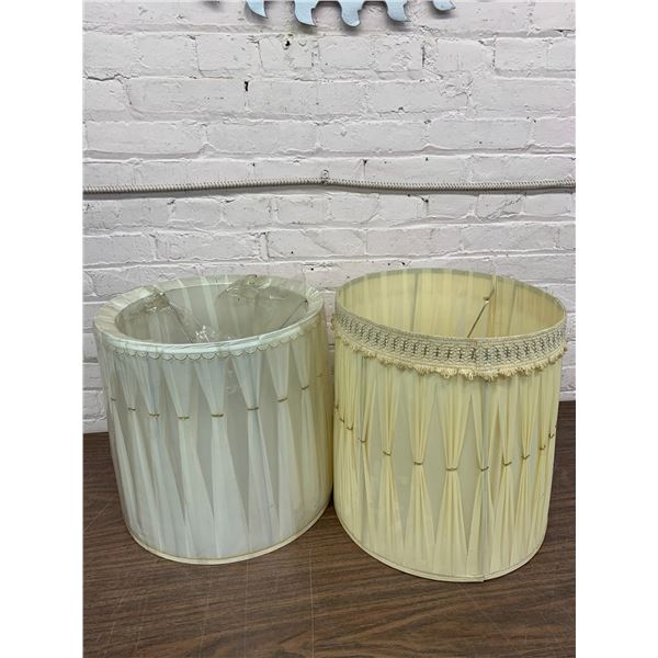 Pair of Vintage Lamp Shades White Fabric