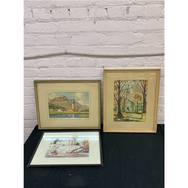 Lot of 3 Watercolour Lithograph Art Prints