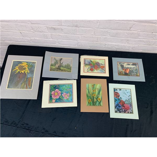 Lot of 7 Original Small Matted Paintings