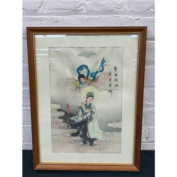 Hand Painted on Fabric Asian Wall Art 13" x 17"