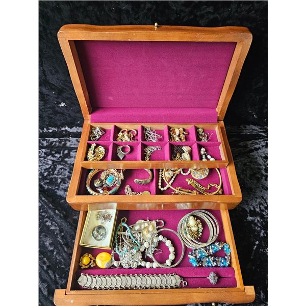 Costume Jewelry and Wood Jewelry Box A