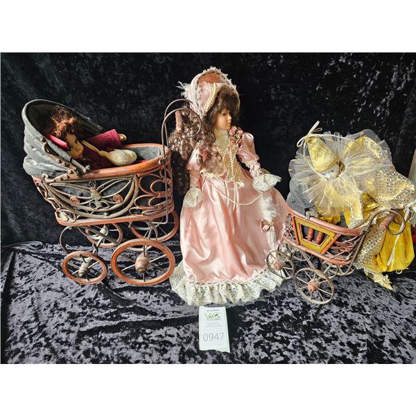 Dolls In Wicker Carriages A