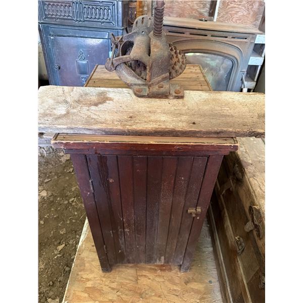 Antique Corn Cobbler with Companion Wooden Cabinet
