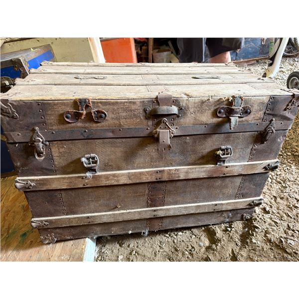 Wooden Antique Chest with Contents Inside
