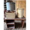 Image 1 : Small Wooden Desk with Pacific Stoneware Co. Crock NO Wooden CrateÂ 