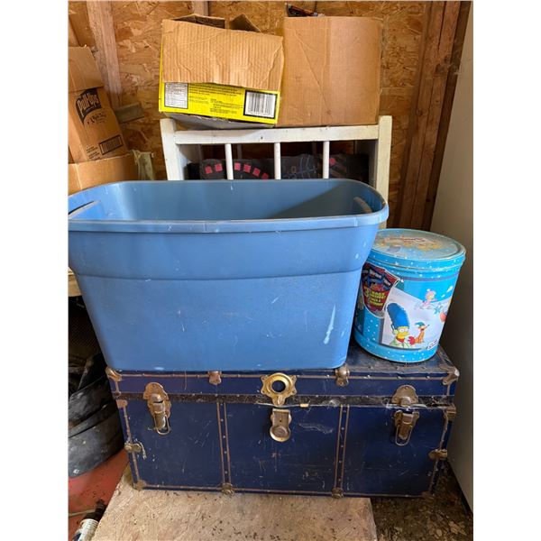 Metal Trunk, Sporting Goods, and Miscellaneous Items