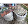Image 1 : Vintage License Plates with Two Antique Beer Kegs