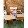 Image 1 : 2 Antique Wooden School Desks with Purple Chair