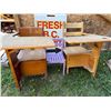 Image 3 : 2 Antique Wooden School Desks with Purple Chair