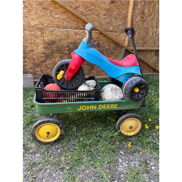 John Deere Wagon with Tyke Trike and Assorted Balls