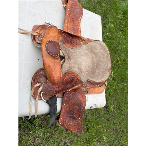Mini Pony Saddle with Tooled Leather Details