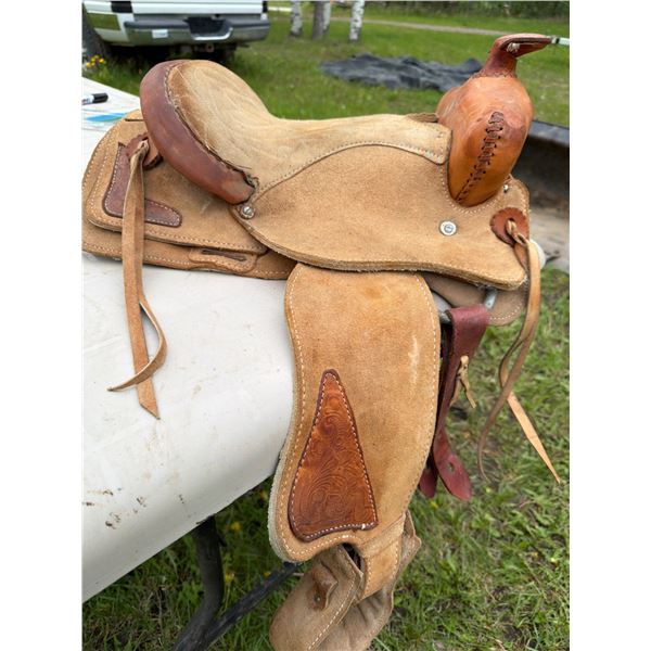 Mini Pony Saddle With Suede Finish and Tooled Leather Accents