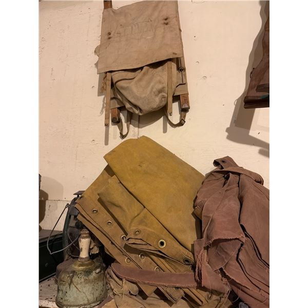 Lanterns, Canvas Pieces, and Vintage Backpack