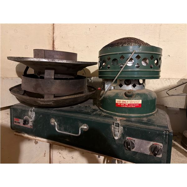 Coleman Camp Stove with Coleman Heater and Chimney Cap