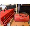 Image 1 : Red Metal Toolbox, Air Tank, and Grease Canister
