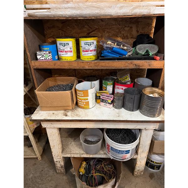 Huge Assortment of Nails with Vintage Tins and Shelf