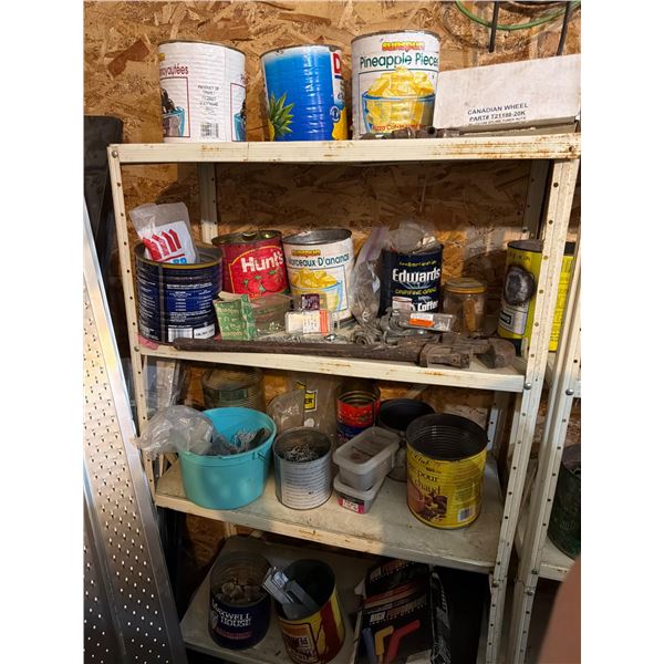 Metal Shelving Unit with Miscellaneous Contents and Tools