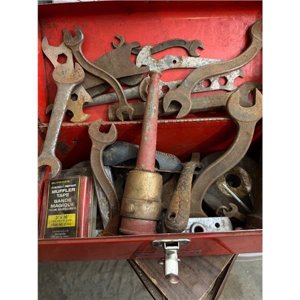 Red Duplex Toolbox with Assorted Tools