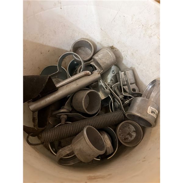 Bucket of Line Post Top Caps and Fittings