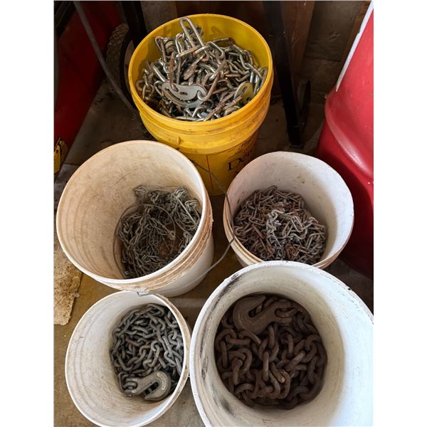 Buckets of Metal Chains and Hooks