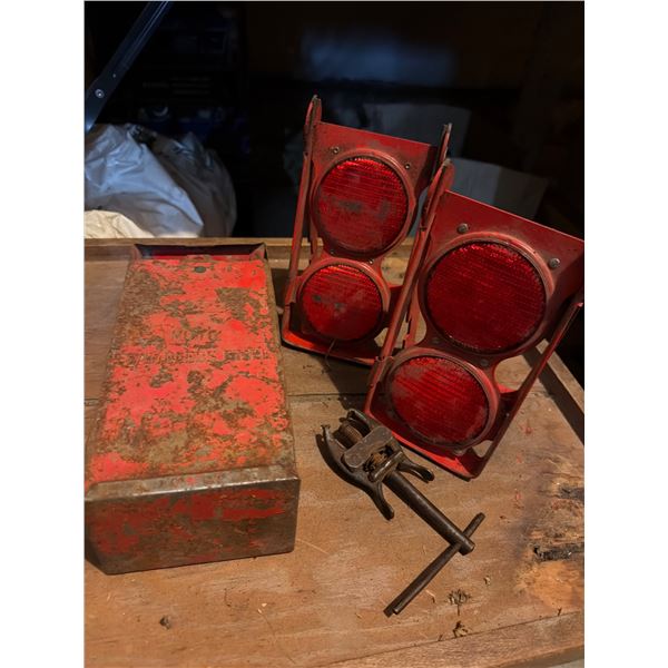 Vintage Red Reflector Lights with Metal Component Parts