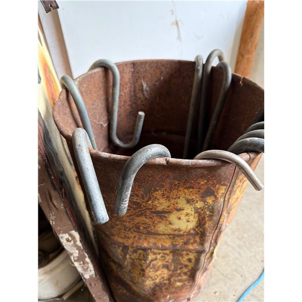 Metal Meat Hooks with Yellow Metal Bin