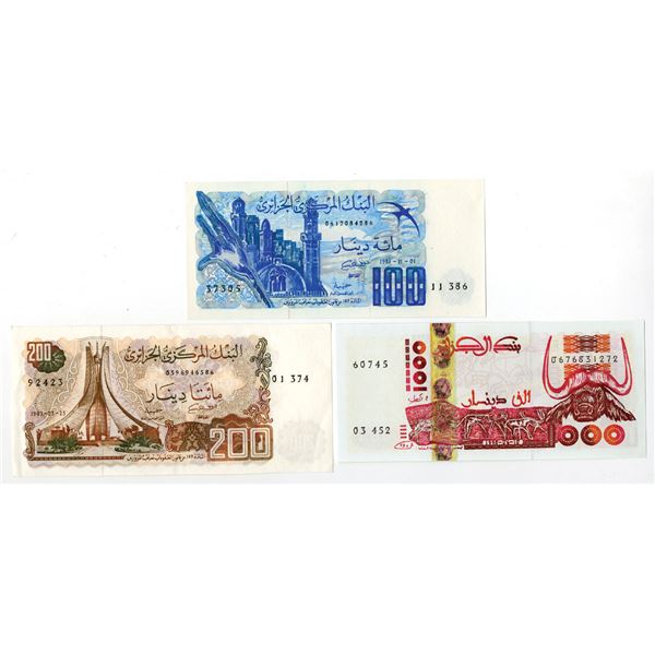 Algeria. Banque Centrale d'Algerie, 1981 to 1998, Issued Banknote Trio.