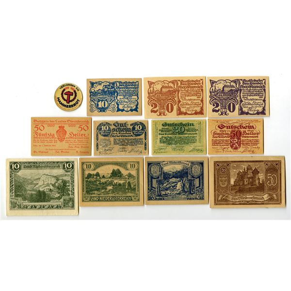 Austria. Postage Currency and Austrian States, 1919 to 1920, Issued Banknote Assortment.