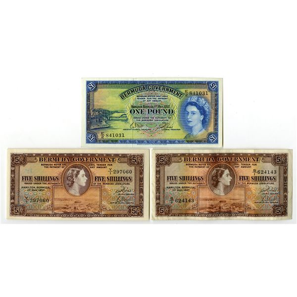 Bermuda. Bermuda Government, 1957, Issued Banknote Trio.