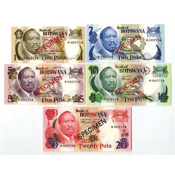 Botswana. Bank of Botswana, 1979, Specimen Set of Banknotes.