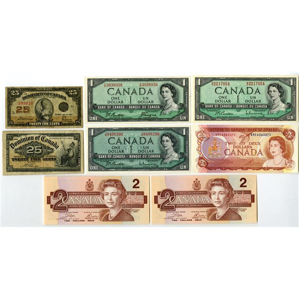 Canada. Dominion of Canada and Bank of Canada, 1900 to 1986, Issued Banknote Assortment.