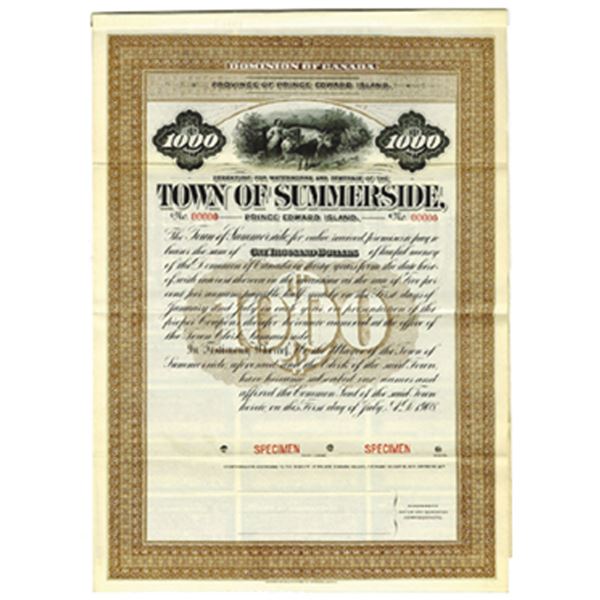 Canada. Town of Summerside, 1908 Specimen Bond