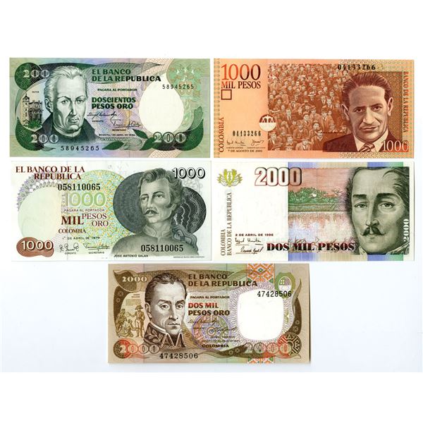 Colombia. Banco de la Republica, 1979 to 2001, Issued Banknote Assortment.