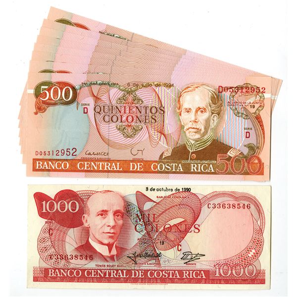 Costa Rica. Banco Central de Costa Rica, 1990 to 1994, Issued Banknote Assortment.